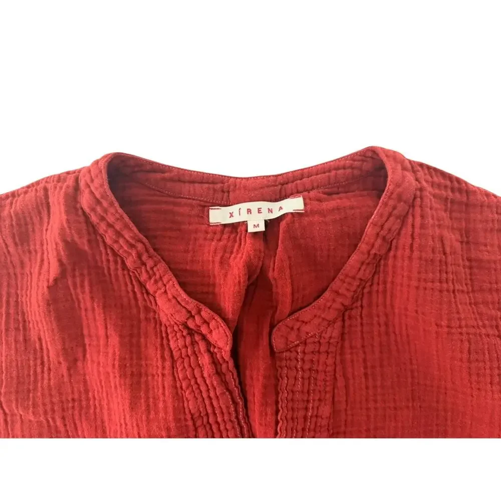 Xirena Split Neck Gauze Burgundy Top Size Medium Loose Boho Casual Cap Sleeve - Picture 2 of 6